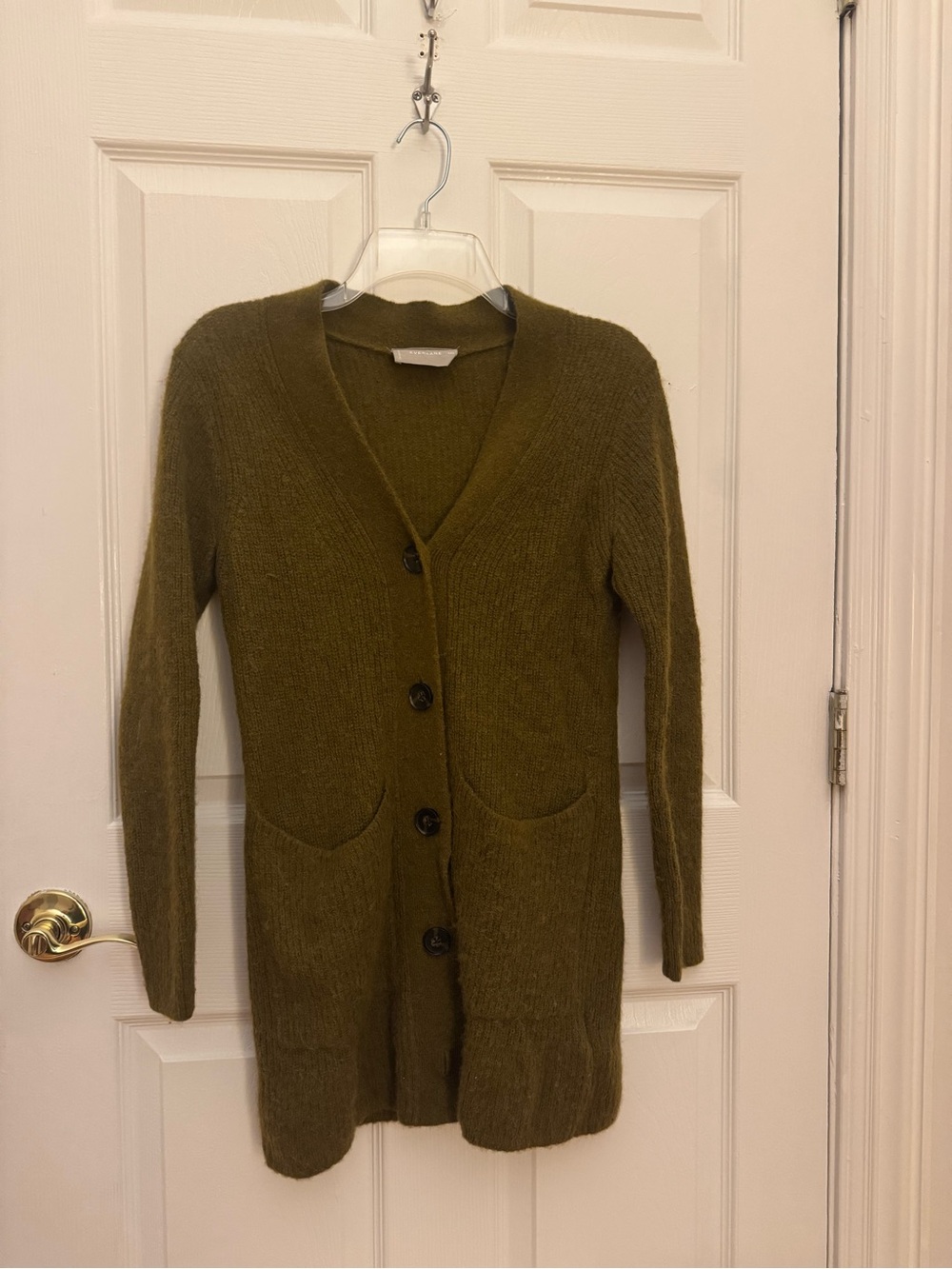 Everlane Olive Alpaca Wool Long Cardigan with Pockets